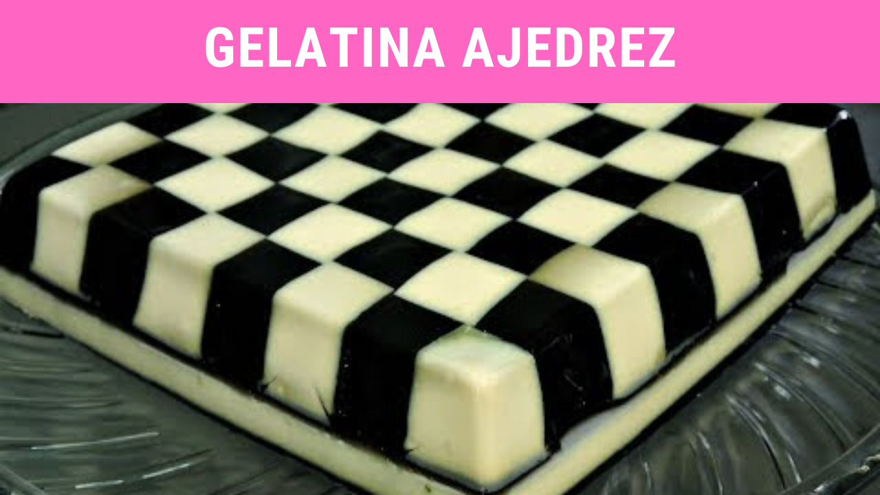 Gelatina tablero de ajedrez de yogurt y uva con jerez